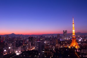 東京タワー　夕日　芝